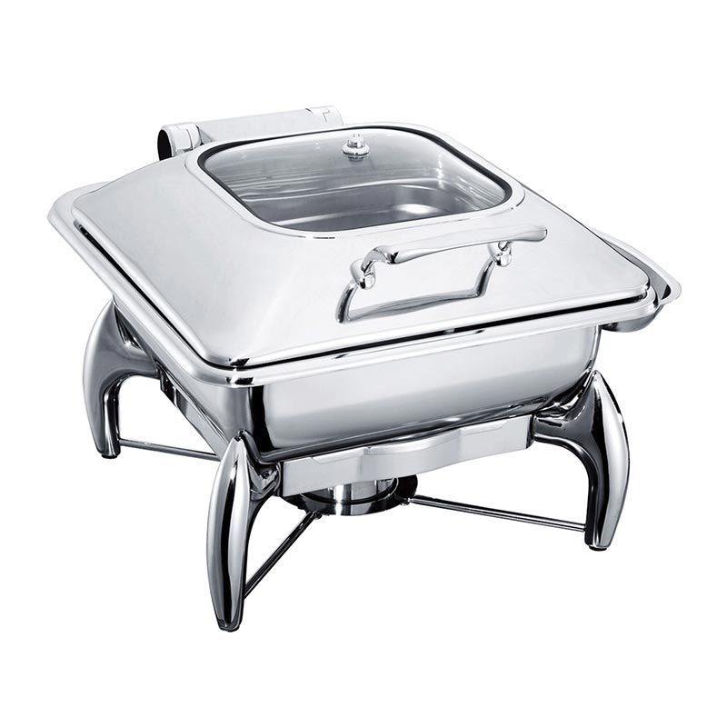 Öztiryakiler Cam Kapaklı Ayaklı Dikdörtgen Chafing Dish, 6 L