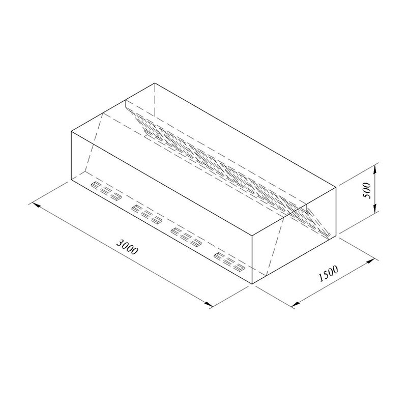 Öztiryakiler Kutu Tip Filtreli Çift Cidarlı Davlumbaz, 300x150 cm