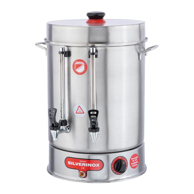 SilverInox Çay Makinesi, Metal Basmalı Musluklu, 400 Bardak Kapasiteli, 36 L