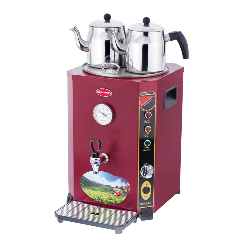 SilverInox Elite Çay Makinesi, 2 Demlikli, 13 L, Kırmızı