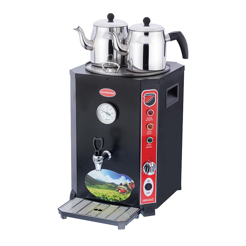 SilverInox Elite Çay Makinesi, 2 Demlikli, 13 L, Siyah