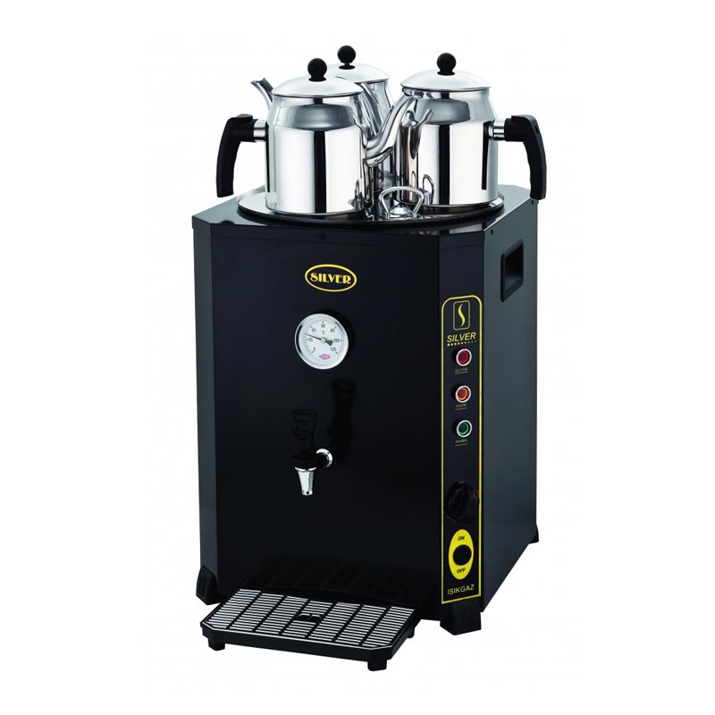 SilverInox Elite Çay Makinesi, 3 Demlikli, 36 L, Siyah